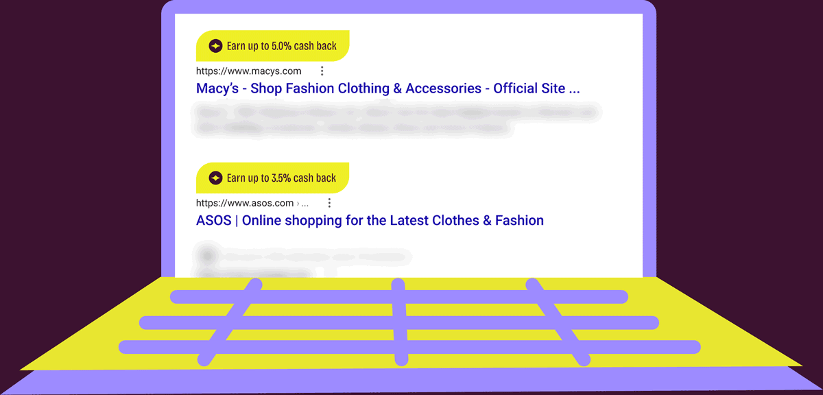 Illustration of reward extension in action showing clicks, rewards and coupons on illustrative desktop